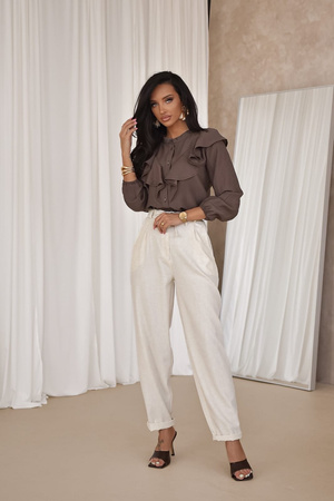 Brązowa koszula damska zdobiona falbanka MELODY