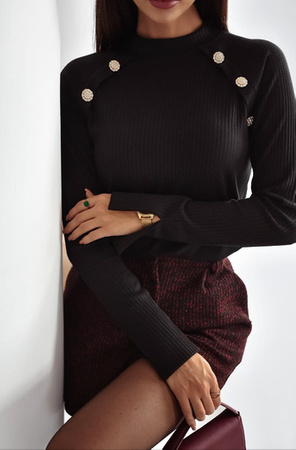 Czarna dopasowana  bluzka damska  z ozdobnymi guzikami PINKO