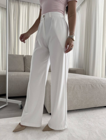 Białe eleganckie szerokie spodnie damskie SIMPLE