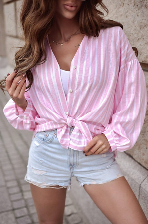 Różowa koszula damska w białe paski PALERMO