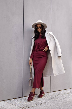 Bordowy komplet damski, bluzka i spódnica XANA DRESS