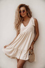 Beżowa krótka sukienka damska z wiązaniem na ramionach BELLA