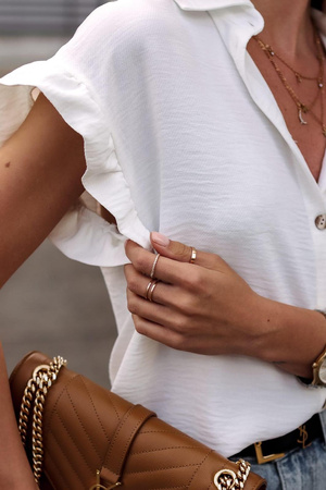 Biała koszula damska z krótkim rękawem i falbaną przy rękawie SIMPLICITY LADY