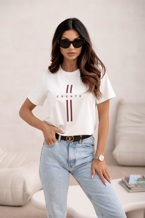 Biały  bawełniany T-shirt  damski z krótkim rękawem CREATE 