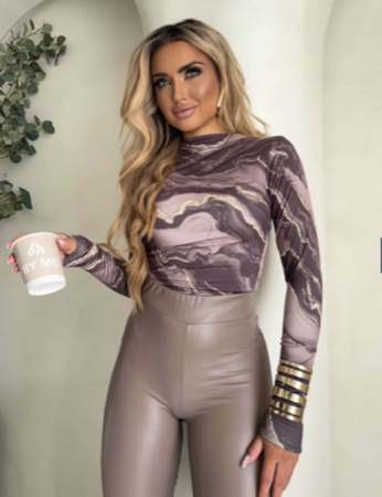 Mokka dopasowana bluzka damska Marmurek SKIN