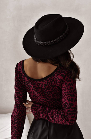 Bordowo-czarna dopasowana bluzka damska w zwierzecy print MELANIA