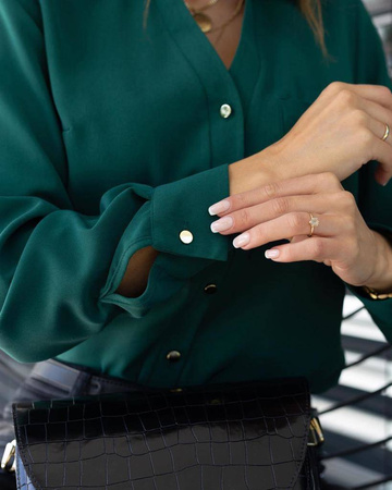 Ciemnozielona koszulowa bluzka damska zapinana na guziki SARA