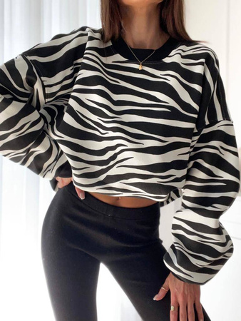 Biało-czarna ciepła bawełniana bluza damska z motywem zebry BOCCA ZEBRA
