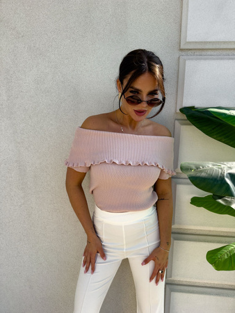 Różowa dopasowana bluzka dzianinowa z dodatkiem kaszmiru ROZENEK