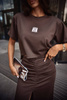 Czekoladowy komplet damski, bluzka i spódnica  SELF LOVE 