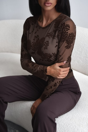 Brazowa dopasowana bluzka damska z siatki AMALFI