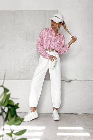 Różowa luźna koszula damska we wzory SIMPLY