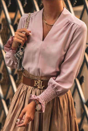 Różowa bluzka z falbaną przy rękawach, pink