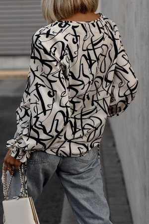 Kremowa wzorzysta bluzka damska w czarne wzory ENJOY