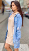 Kurtka,długa katana, niebieska JEANS MISS zdobiona przetarciami