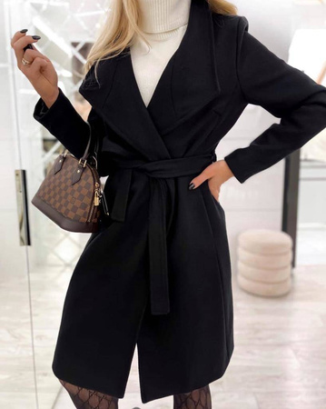 Długi płaszcz damski wiązany w pasie w kolorze czarnym LONDON