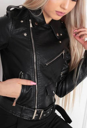 Czarna kurtka RAMONESKA z paskiem ala ZARA