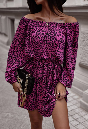 Różowo-czarna sukienka damska hiszpanka we wzory SPAIN