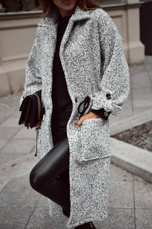 Szary długi płaszcz damski AGNES