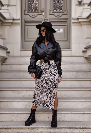 Beżowo- Czarna długa spódnica damska w zwierzecy print MILENA