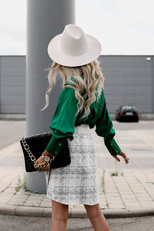 Biało-czarna tweedowa spódnica damska z wysokim stanem w delikatną kratę SIMPLY SKIRT