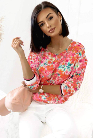 Kolorowa bluzka damska ze ściągaczami przy rękawach FLOWER NOVUUM