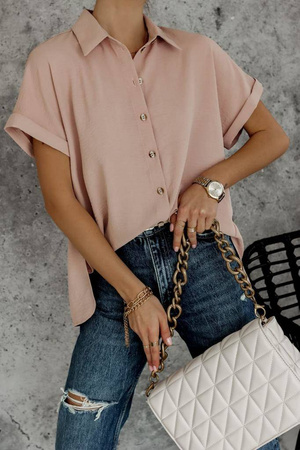 Bladoróżowa koszula damska z krótkim rękawem SIMPLICITY