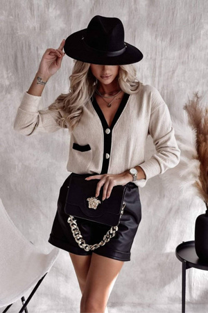 Rozpinany beżowo-czarny sweter damski CAROLL