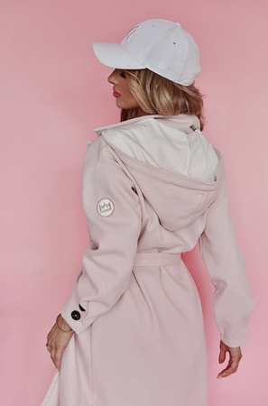 Pudrowo-różowy płaszcz damski z odpinanym kapturem SPRING