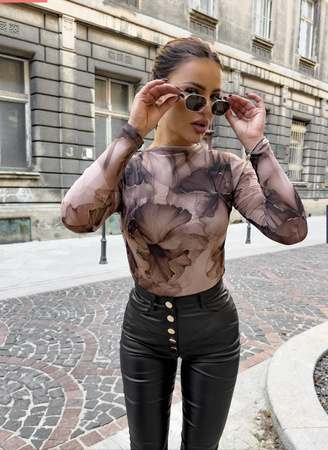 Brązowo-Czarna dopasowana bluzka damska SKIN