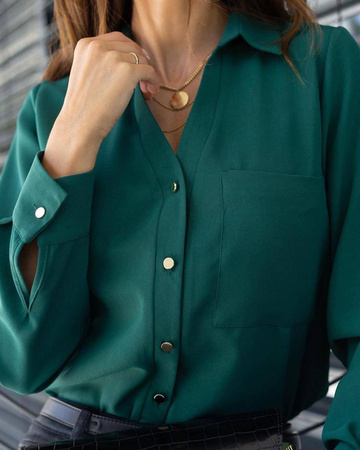 Ciemnozielona koszulowa bluzka damska zapinana na guziki SARA