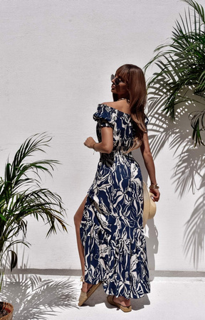 Granatowa sukienka damska we wzory ROCO STYLE