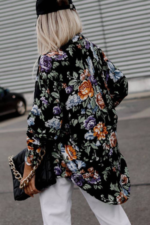 Czarna luźna koszula damska kolorowe kwiaty SIMPLY PRINT