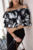 Czarna bluzka damska hiszpanka w białe liście XANA STUDY