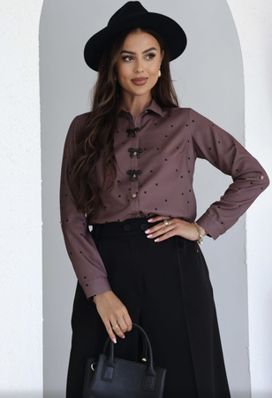 Brązowa  koszula damska w kropki PUGA