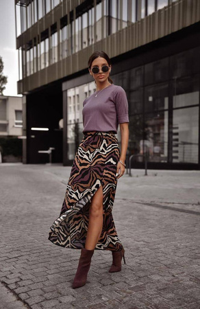 Wzorzysta długa spódnica z rozcięciem po boku GEORGIA