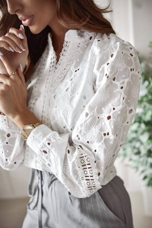 Biała koszula damska zdobiona koronka BOHO CELINE