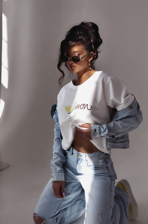 Biały T-shirt damski LEMON