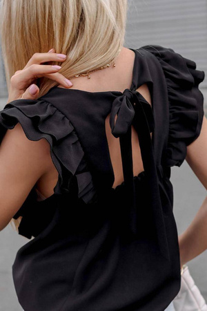 Czarna bluzka damska z falbaną i wiązaniem na plecach DONNA