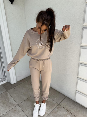 Beżowy bawełniany damski komplet dresowy LOUIS