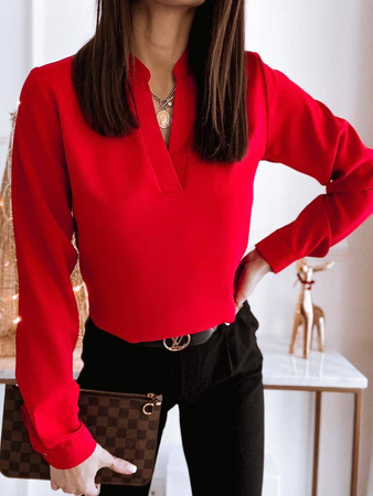 Czerwona elegancka koszula damska z rozcięciem przy szyi CALI