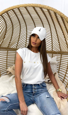 Biały t-shirt damski ze złotym napisem GOLD ICONIC