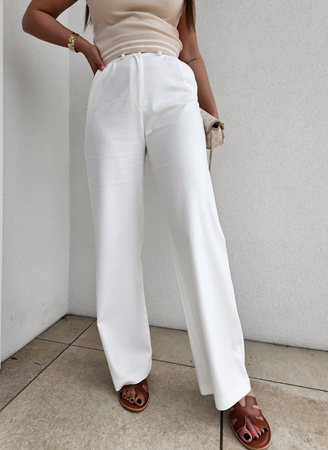 Białe eleganckie szerokie spodnie damskie BIANCO