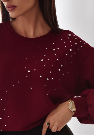 Bordowa bluza damska zdobiona cyrkoniami JULIA