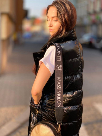 Długa, czarna metaliczna kamizelka SUN, zapinana na guziki z wysokim kołnierzem