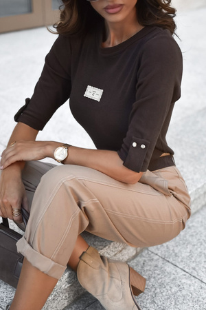 Czekoladowa dopasowana bluzka damska LONG