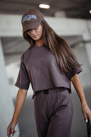 Czekoladowy komplet damski, bluzka i spodnie SELF LOVE