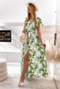 Biała długa sukienka damska w zielone kwiaty RAMONA