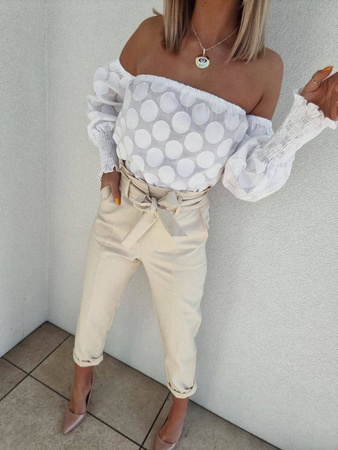 Biała bluzka damska hiszpanka w kropki BY DOTS