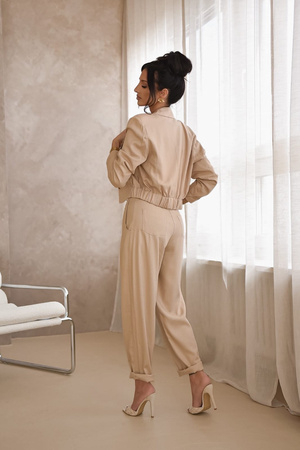 Karmelowy lniany krótki żakiet damski LEN STYLE.